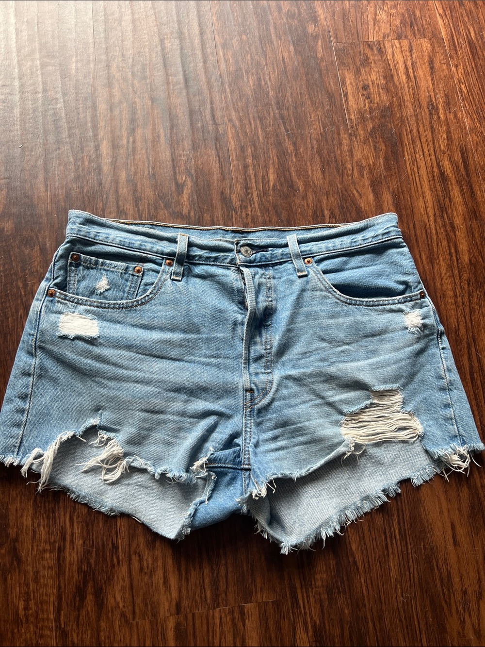 Levi Light Blue Distressed Denim Shorts
